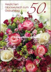 Klappkarte 50. Geburtstag, Rosenstrau